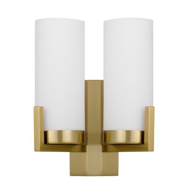 Eamon 2 Light Wall Light in Brass with Opal Glass