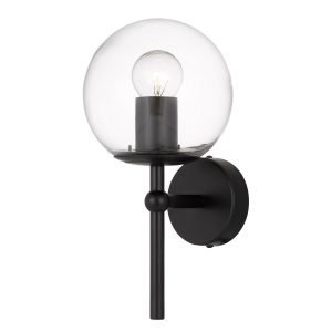 Eterna 1 Light Wall Light in Black with Clear Glass