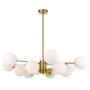 Marsten 12 Light Pendant Light in Antique Gold with Opal Glass