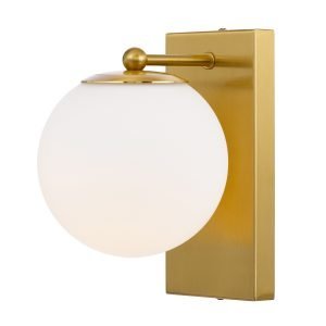 Marsten 1 Light Wall Light in Antique Gold with Opal Glass