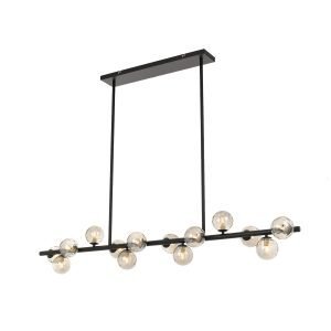 Moran 14 Light Pendant Light in Black with Smoked Glass