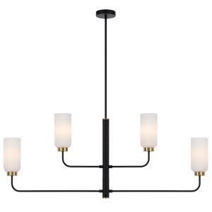 Sebring 4 Light Long Pendant Light in Black with Opal Glass