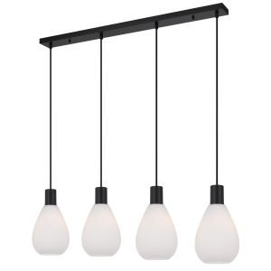 Tresor 4 Light Pendant Light in Matt Black with Opal Glass