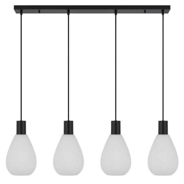 Tresor 4 Light Pendant Light in Matt Black with Opal Glass