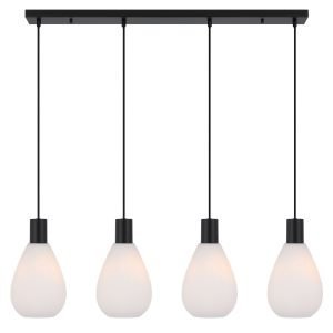 Tresor 4 Light Pendant Light in Matt Black with Opal Glass